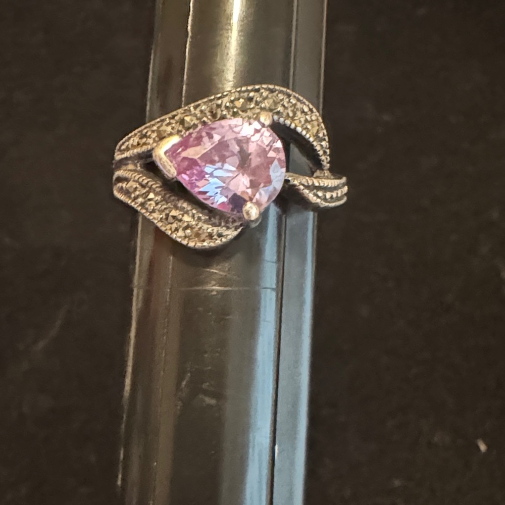 Silver Amethyst Heart with Marcasite Ring
